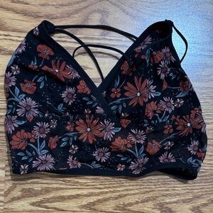 Floral Lace Bralette - Red Floral on Black